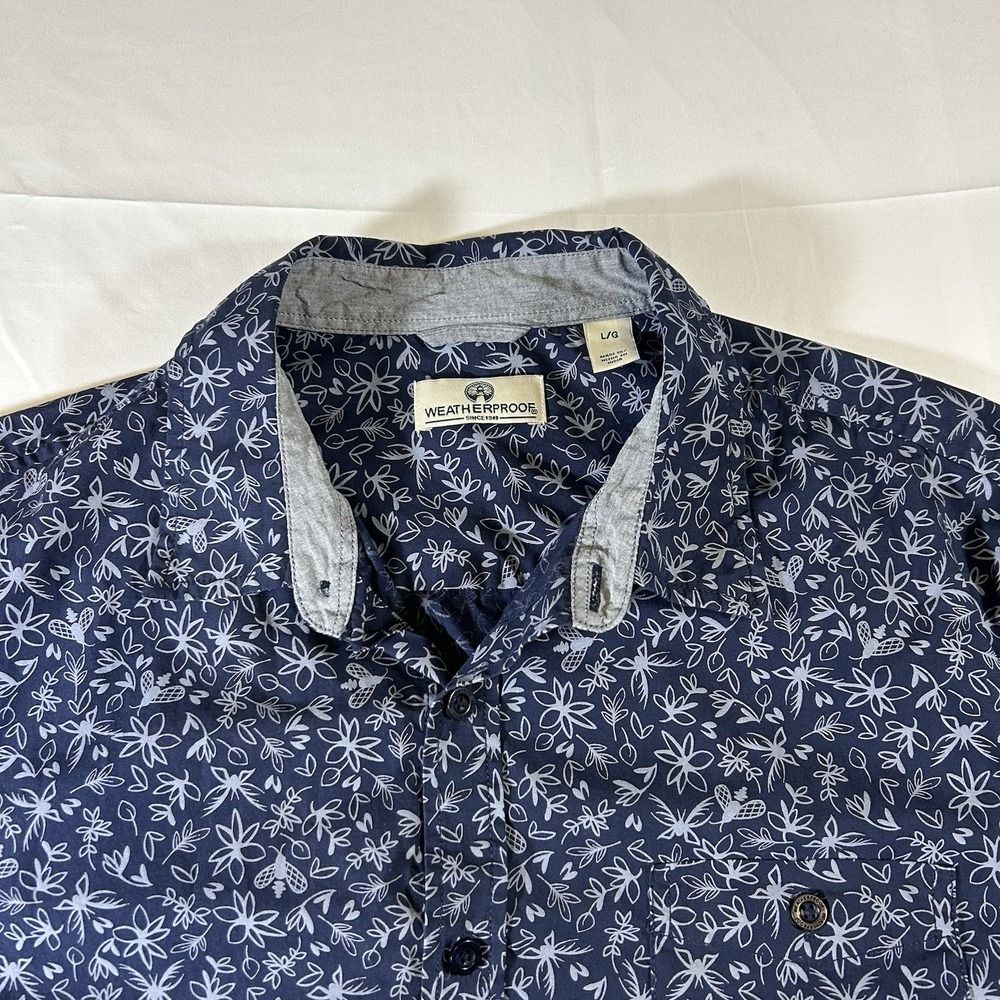 Weatherproof Vintage Shirt Men Large Blue Hawaiian Button Up Beach